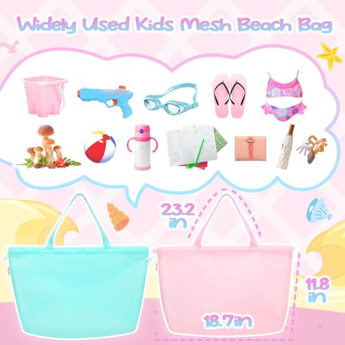 Tagitary Beach Toys Kids Beach Bag Tote with Drawstring, Pink Blue Mesh Bag Travel Beach Essentials for Kids Swim Pool Gym...