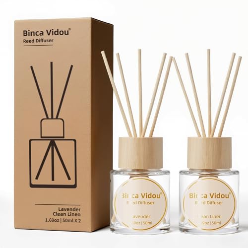 Binca Vidou Reed Diffuser Set Lavender & Linen Natural Scent Theme Oil Diffusers with Sticks for Home Office Bathroom Arom...