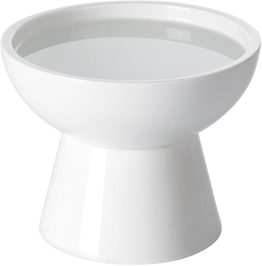 LoeJan Elevated Cat Food and Water Bowls Set, Extra Wide and Raised Ceramic Bowls, Anti-Vomit Whisker-Free Pressure Cat Fe...