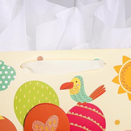 SUNCOLOR 13" Large Baby Gift Bag with Handles with Tissue Paper & Greeting Card – for Newborns, Baby Boys or Girls