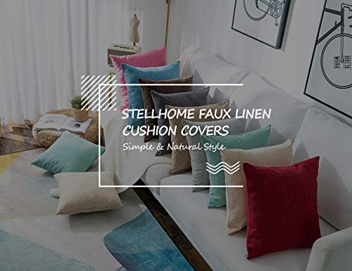 Stellhome Burlap Throw Pillow Covers Square Solid Decorative Farmhouse Linen Cushion Covers for Bed Couch Sofa Bench, 18 x...