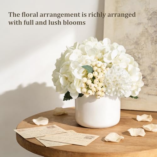 Dahey Hydrangea Artificial Flowers in Small Ceramic Vase, Fake Flower Floral Arrangements for Living Room Bathroom Dining ...