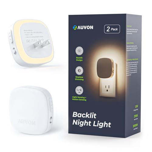 AUVON Plug-in LED Backlit Night Light with Motion Sensor & Dusk to Dawn Sensor, Dimmable Warm White Nightlight with 1-50 l...
