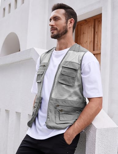 Gihuo Men's Fishing Safari Vest with Pockets for Summer Travel