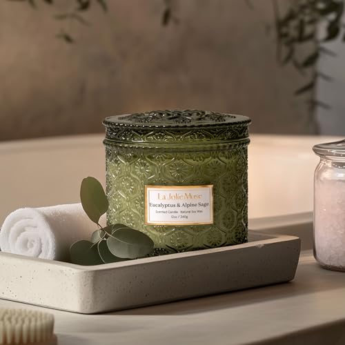 LA JOLIE MUSE Eucalyptus & Apline Sage Scented Candle | Eucalyptus, Sage, Lavender | 12 oz Double Cotton Wick Soy Candle |...