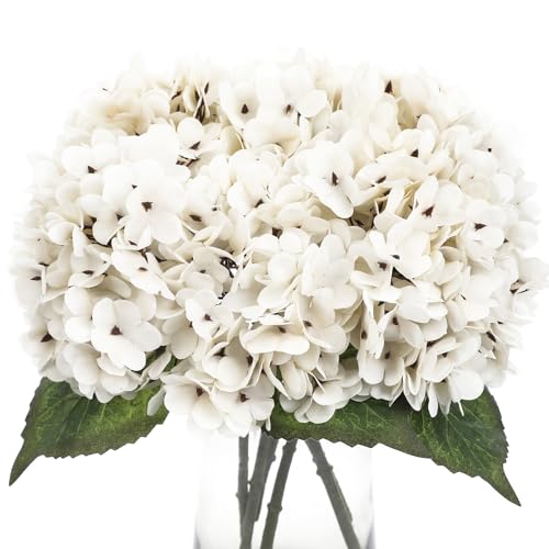 Kimura's Cabin 6pcs Fake White Flowers Artificial Silk Hydrangea Flowers Bouquets Faux Hydrangea Stems for Home Table Cent...