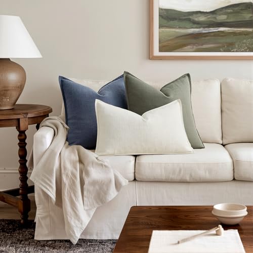 MIULEE Pack of 2 Thick Textured Couch Throw Pillow Covers, Navy Blue Decorative Pillow Covers 20x20, Neutral Linen Cushion...
