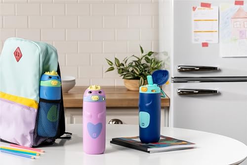 Ello Ellies 12oz Vacuum Insulated Stainless Steel Kids Water Bottle with Straw and Built-in Carrying Handle and Leak-Proof...