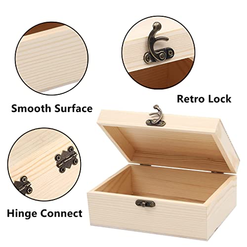RHBLME 8 Pack Unfinished Wooden Boxes for Crafts, 8 x 4 x 2 Inch Wooden Box with Hinged Lid and Front Clasps, Unpainted Wo...