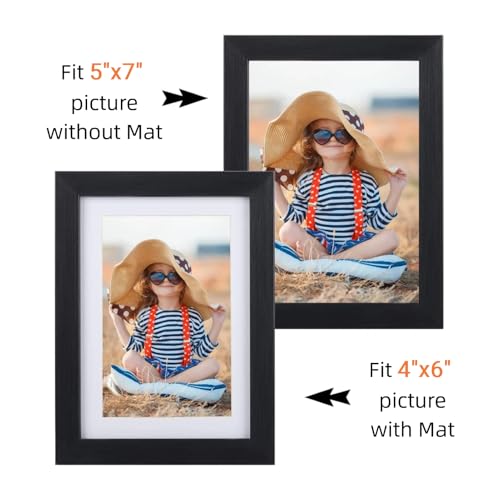 Giftgarden 4x6 Picture Frame Set of 4, 5x7 Frames Matted to 4 by 6 Pictures with Mat or 5 by 7 Photos without Mat, Wall Ha...