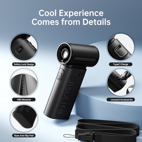 JISULIFE Portable Handheld Fan Life9, Turbo Power High Speed Air [18H Max Cooling Time], 5 Gear Wind, 5000mAh Rechargeabl...