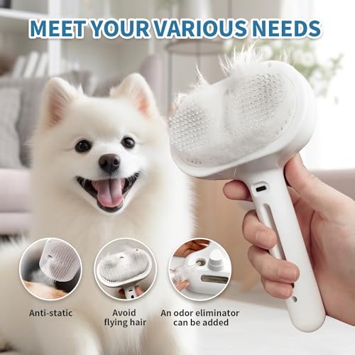 HeroKitty Dog Brush for Shedding, 3 in 1 Self Cleaning Steam Dog Brush - Anti-Static,Cat Steam Brush Removal Comb with Rel...