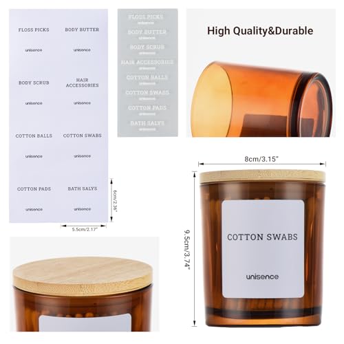 unisence Glass Qtip Holder 2 Pack , Qtip Holder Dispenser Bathroom Set Bathroom Organizers and Storage Q tip Holder with L...