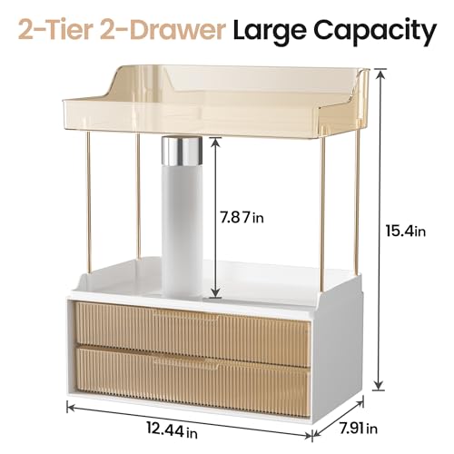 Delamu Bathroom Organizers and Storage, 2 Tier 2 Drawer Makeup Organizer Countertop, Easy to Install, Ideal for Bathroom C...