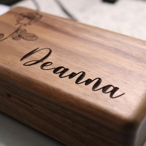 EIFLR Same-Day Shipping, Custom Wooden Jewelry Box Personalized Jewelry Organizer Travel Case With Name and Birth Flower f...