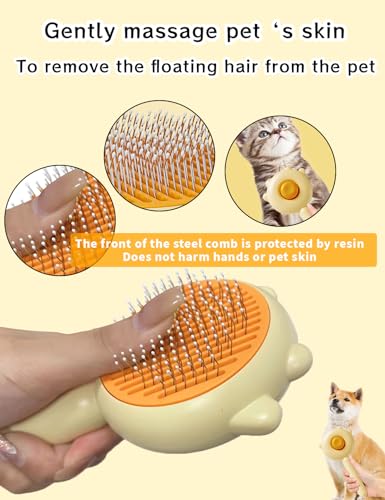 MRSXXNTY Cat & Dog Grooming Brush (Purple) - Stainless Steel Tooth Comb, Rubber Massage Needles, Self-Cleaning, Suitable f...