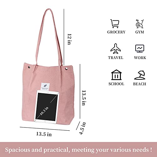 Corduroy Tote Bag Cute Tote Bags for Women Shoulder Bag with Inner Pocket for Work Beach Travel and Shopping Grocery