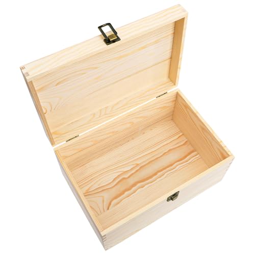 yarlung Unfinished Wooden Box with Hinged Lid, 12 x 8 x 6 Inch Large Memory Box for Crafts, Unpainted DIY Gifts Box for Je...