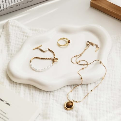 Gifts For Women White Ceramic Jewelry Dish Tray, Vanity Ring Dish Ceramic Jewlery Trays Trinket Ring Holder, Room Decor Ae...