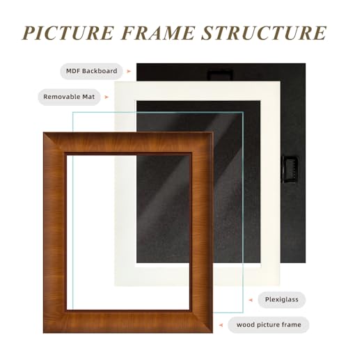 BWPFRAME 11x14 Picture Frame Matted to 8x10, Minimalist Style, Solid Wood, Walnut Brown Frame with Smooth Satin Finish, Pl...