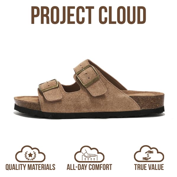 Project Cloud 100% Genuine Leather Flat Sandals For Women 2026 Cork Footbed Womens Sandals with Memory Foam and arch suppo...