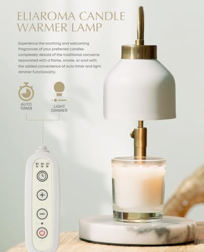 Marble Candle Warmer Lamp with Timer & Dimmer - Adjustable Height Electric Wax Melt Warmer fit for All Jar Candle Sizes, P...