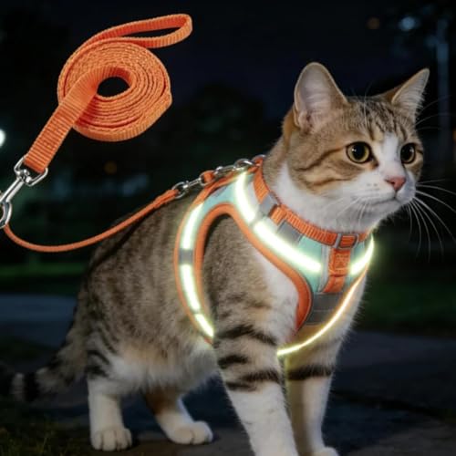 Escape-Proof Cat Harness and Leash Set, Soft Breathable Mesh Vest Style Cat Harness, Adjustable Step-in Cat Harness for Wa...