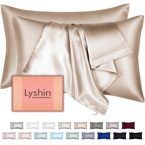 Mulberry Silk Pillow Cases 2 Pack Standard Size 20x26 Inches with Hidden Zipper, Ultra Smooth and Soft Breathable Cooling ...
