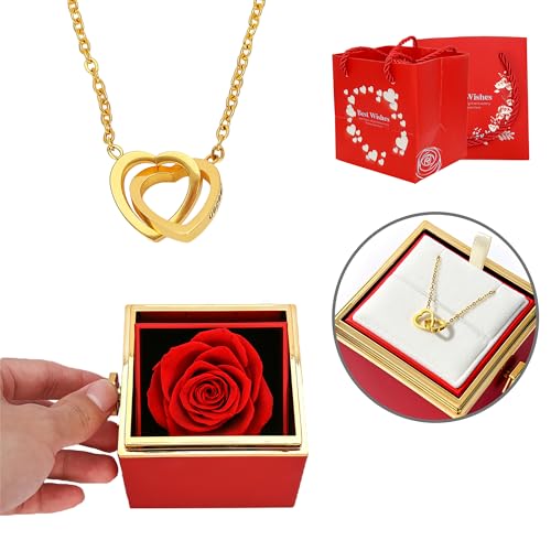 TINGKU Eternal Real Rose Gift Box for Women, Preserved Rose with Customized Engraved Name Heart Necklace, Personalized For...