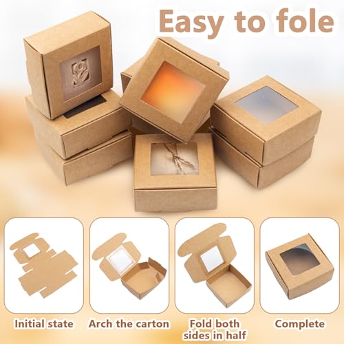 QUYLIXX 100 Pcs Soap Packaging Boxes with Window Mini Kraft Paper Boxes Bulk Treat Favor Boxes Rectangle Gift Soap Boxes f...