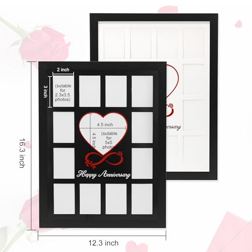 FramePro 12x16 Heart Anniversary Collage Picture Frame, DIY Names Custom Multi Photo Frame Holds 13 Photos, Anniversary De...