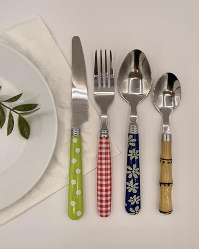 The Original Brink House Eclectic Collection Mix & Match Stainless Steel Cutlery Set with Multicolored Handles / 16 pieces...