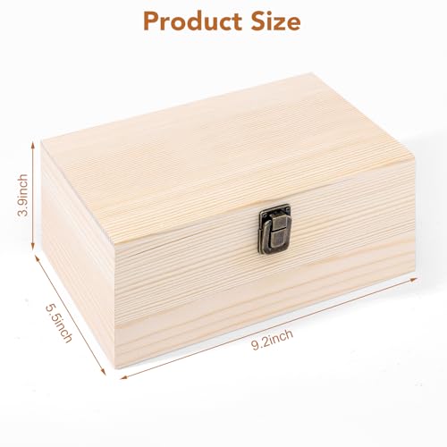 WSICSE Unpainted Wood Box with Hinged Lid - Large 9.2"x5.5"x3.9" for Crafts DIY Storage Jewelry & Gift Box and Hobby Organ...