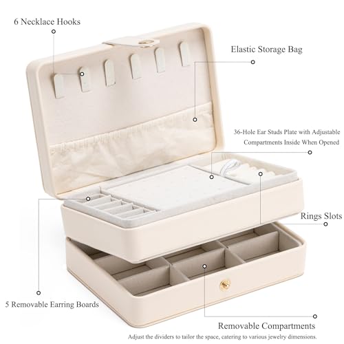 MODENGKONGJIAN Jewelry Organizer Box, 2-Layer Large Jewelry Storage Case, Portable Travel Jewelrys Display Holder for Earr...