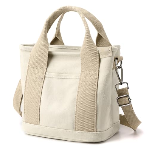 Canvas Tote Bag for Women,Small Totes Bags with Zipper Crossbody Purse with Pockets Large Shoulder Handbag,2 Sizes