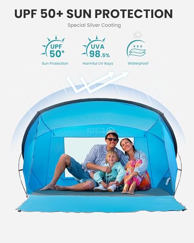 OutdoorMaster Updated Beach Tent for 3-4 Person - Easy Setup and Portable Beach Shade Sun Shelter Canopy with UPF 50+ UV P...