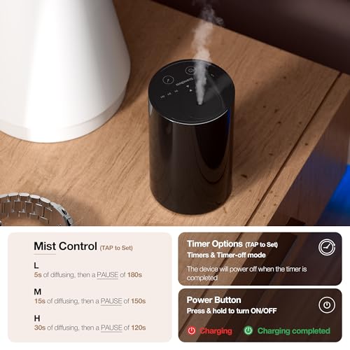 Waterless Essential Oil Diffuser, Battery Operated Aromatherapy Diffuser with 20mL Capacity, Mini Portable Scent Air Diffu...