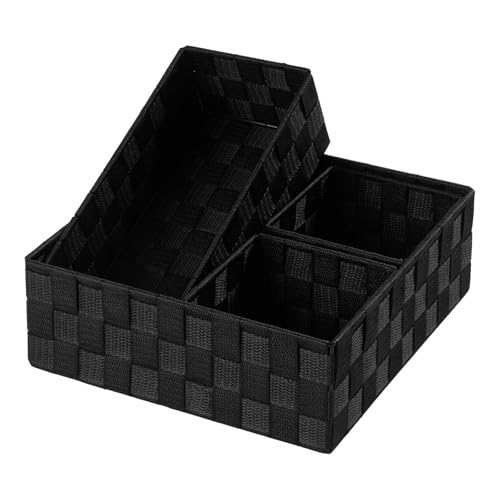 Posprica Small Black Baskets Cube Bin Container Tote,Woven Storage Baskets for Organizing Organizer Divider for Drawer, Cl...