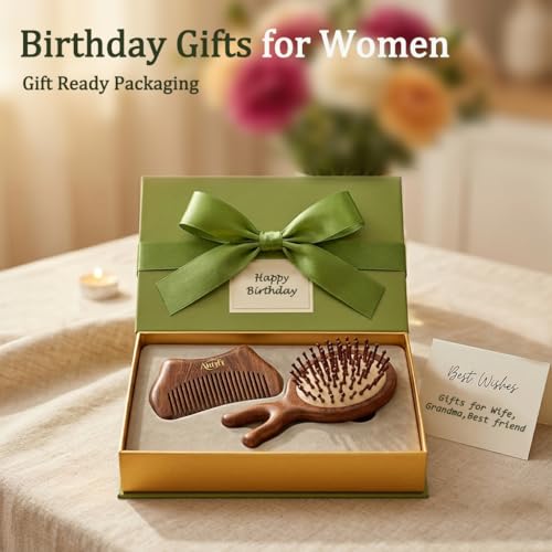Mother’s Day Gift for Mom – Wooden Scalp Massager Brush & Comb Set, in Premium Gift-Ready Box – Natural Wood Head Massage ...