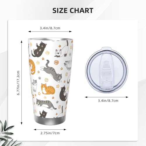 Sanghing Cute Cat Tumbler with Lid and Straw, 20 OZ Stainless Steel Water Bottle Travel Coffee Mug Double Wall Insulated C...