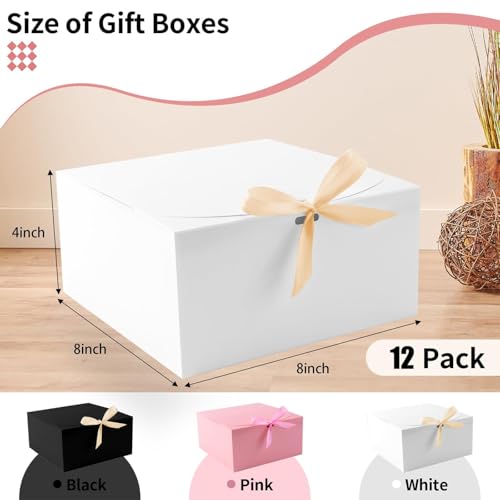 WLUSEAXI 12pack Gift Boxes with Lids,White Gift Boxes Bulk with Gold Bow Ribbon,Bridesmaid Proposal Box for Presents Kraft...