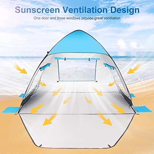 TOBTOS UPF 50+ Pop Up Beach Tent, Easy Set Up Beach Umbrella, Sun Shelter for 2-3 People UV Protection Portable Sunshade, ...