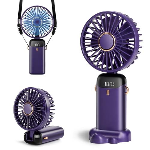 Aucoofany Portable Handheld Fan, 12 hours, Upgrade 3200mAh Portable Fan with LED Display, 90° Foldable, 5 Speed Wind,Hand ...