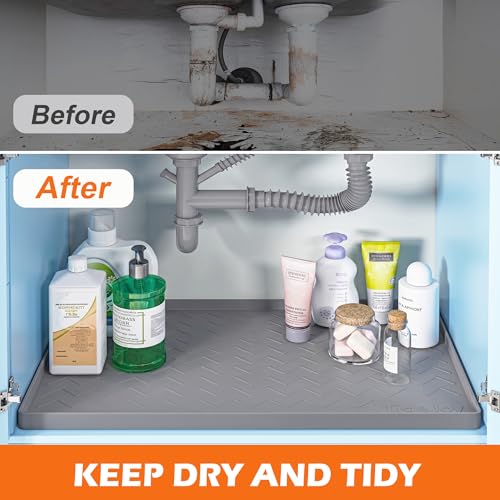 TigeJoy 34" x 22" Under Sink Mats for Kitchen Waterproof, Leak-Proof Silicone Mat Sink Protector and Cabinet Liner, Kitche...