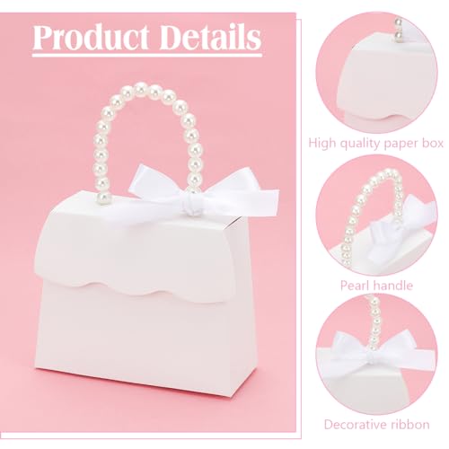 BENECREAT 16 Sets White Wedding Favors Box DIY Set, Kraft Paper Box with Pearl Handle, Ribbons, Stickers, Gift Boxes for B...