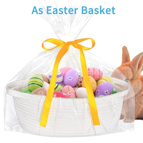 ABenkle Small Basket Empty Gift Basket, Decorative Boho Rope Woven Nursery Storage Organizer Dog Toy Baskets for Baby Show...