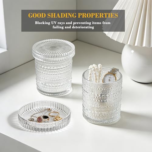Bathroom Organizers and Storage, 4 pack Glass Qtip Holder, Bathroom Jars with Lids, Vanity Organizer for Cotton Rounds, Ba...