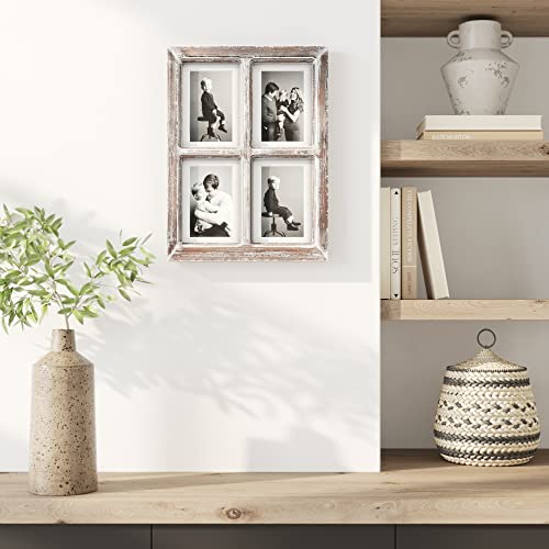 Barnyard Designs 4x6 or 5x7 Collage Picture Frames, 4 Photo Openings w/Mat for Multiple Pictures, Distressed Rustic Wood F...