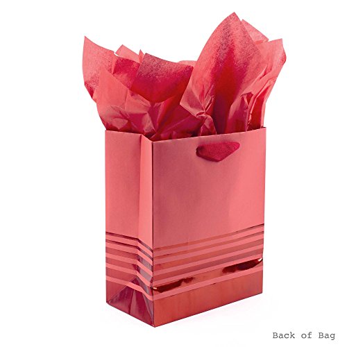 Hallmark 9" Medium Gift Bag with Tissue Paper (Red Foil Stripes) for Christmas, Birthdays, Father's Day, Graduations, Vale...