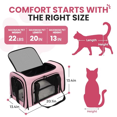 LOWIPARR Soft-Sided Cat Carrier Expandable Pet Carrier Airline Approved Mesh Travel Carrier Up to 22lbs for Cats Small Dog...